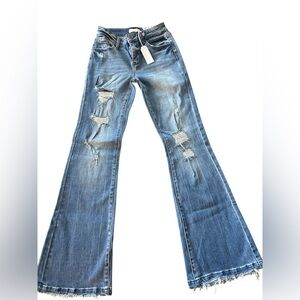 Petra 153 Medium Blue Distressed Flare Jeans